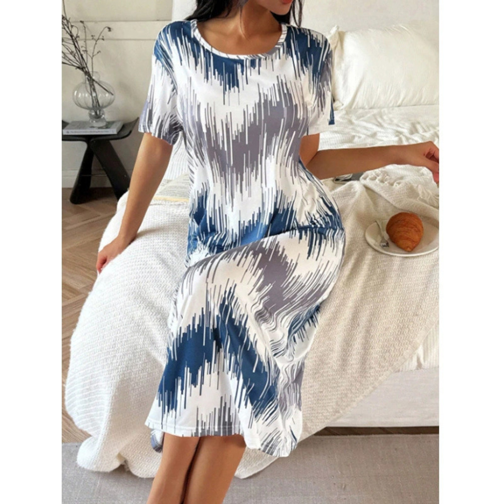 ZARA Printed Short Sleeve Maxi Dress Casual Round Neck Loose Comfortable